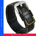 Bracelet cuir pour montre 24 mm – Band Color Black yellow Silver