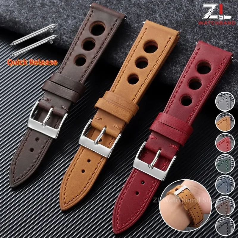 Bracelet cuir respirant pour montre 18 à 24 mm