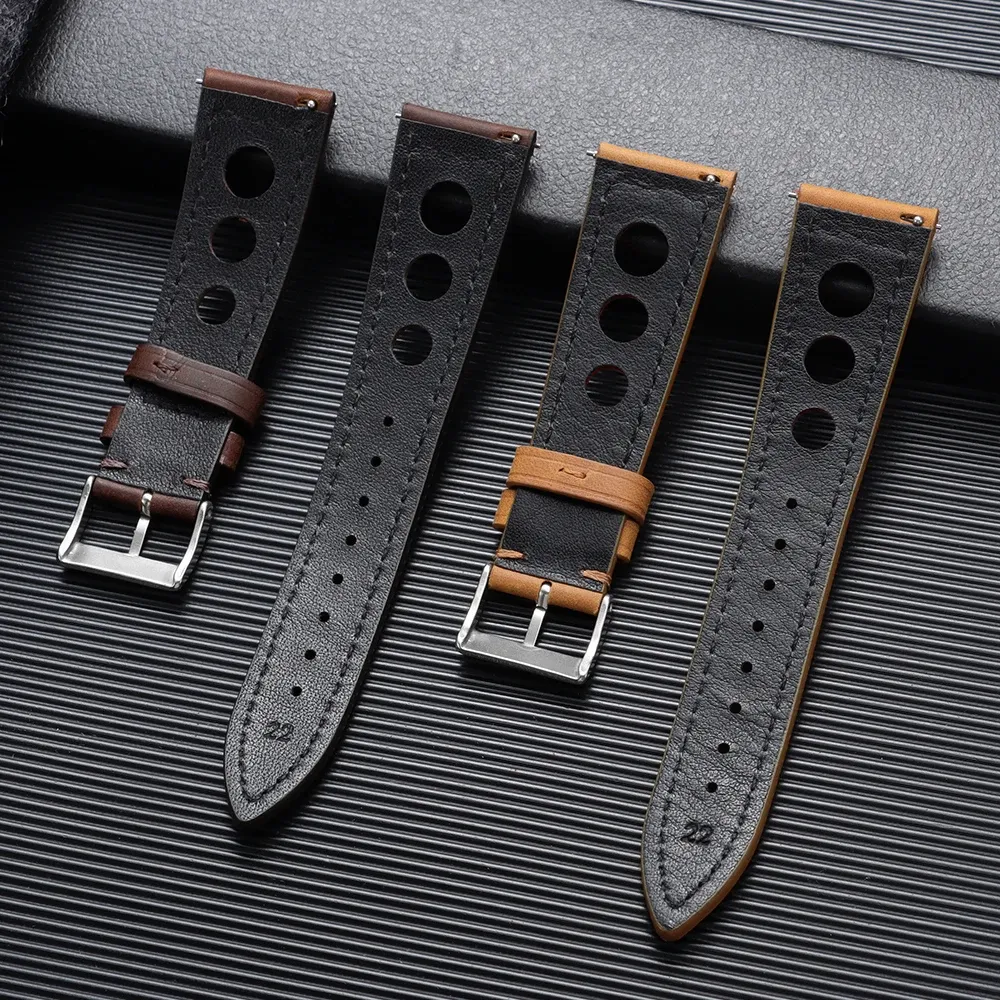 Bracelet cuir respirant pour montre 18 à 24 mm