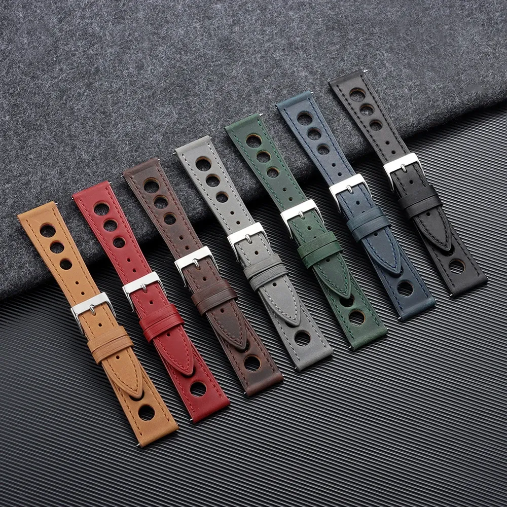 Bracelet cuir respirant pour montre 18 à 24 mm