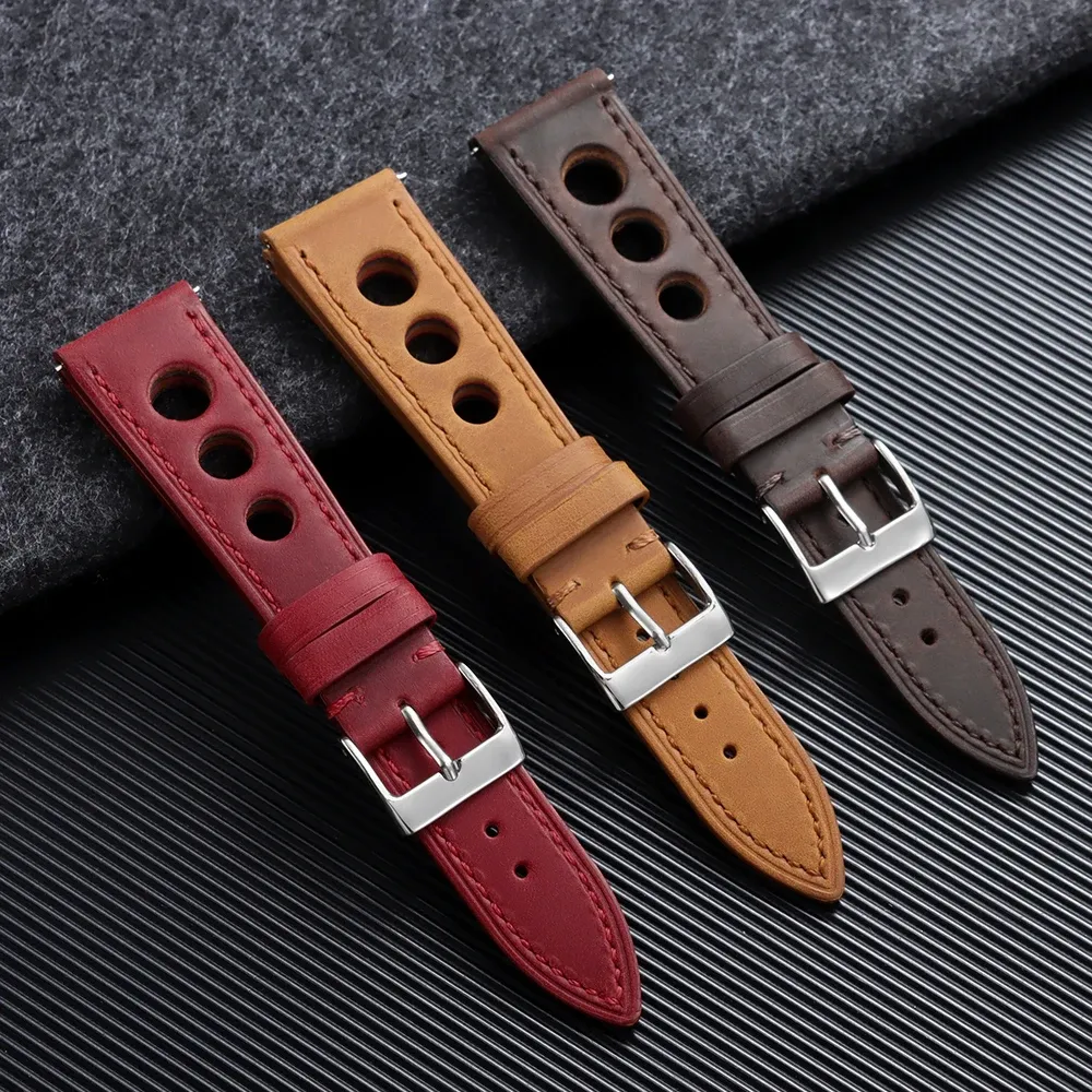 Bracelet cuir respirant pour montre 18 à 24 mm