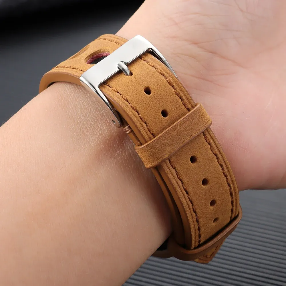 Bracelet cuir respirant pour montre 18 à 24 mm