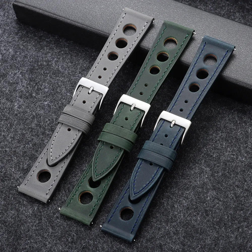 Bracelet cuir respirant pour montre 18 à 24 mm