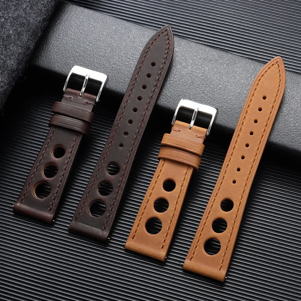 Bracelet cuir respirant pour montre 18 à 24 mm