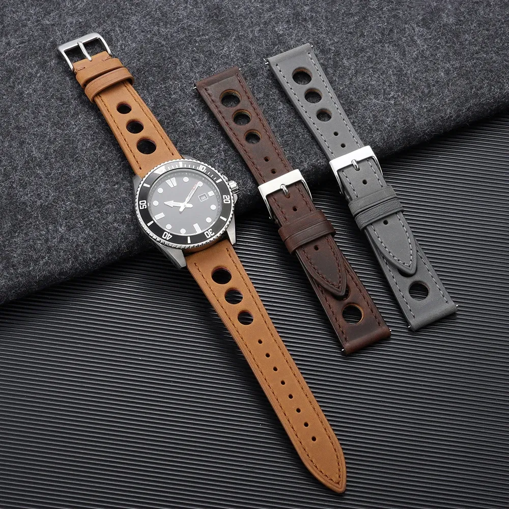 Bracelet cuir respirant pour montre 18 à 24 mm