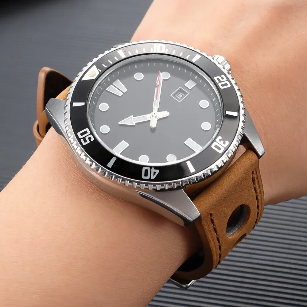 Bracelet cuir respirant pour montre 18 à 24 mm