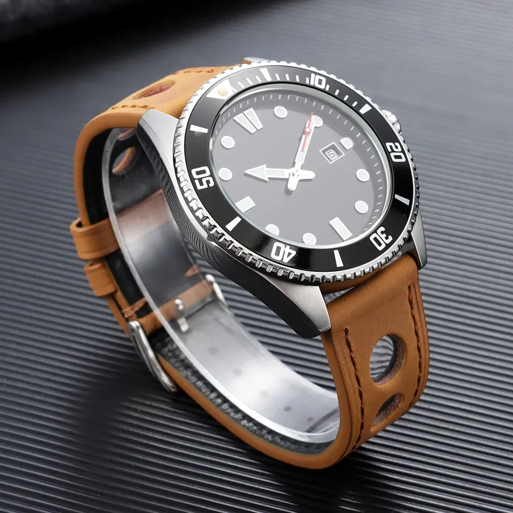 Bracelet cuir respirant pour montre 18 à 24 mm