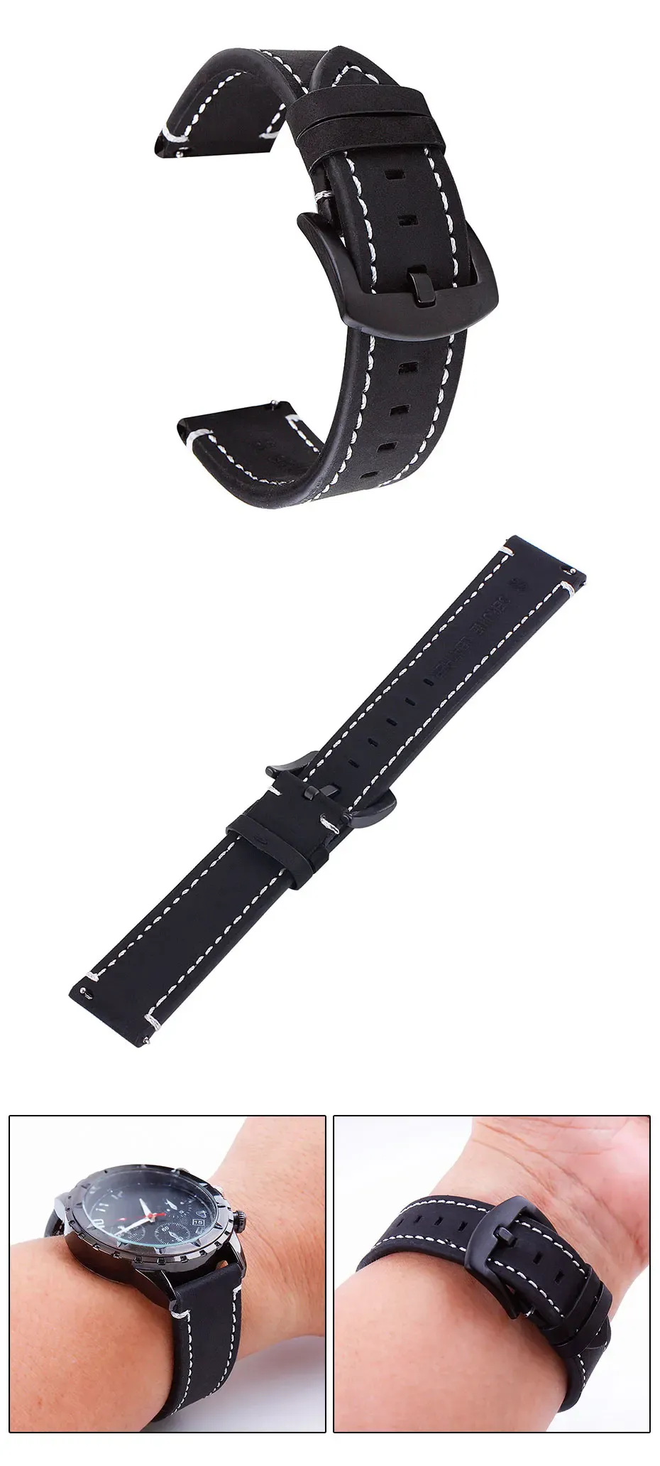 Bracelet cuir rétro haut de gamme 18 à 24 mm