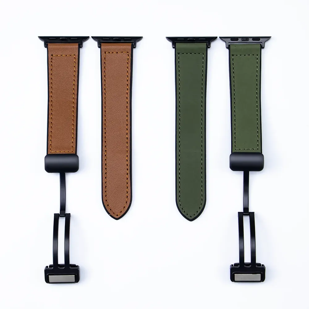 Bracelet cuir silicone magnétique pour Apple Watch 38 à 49 mm