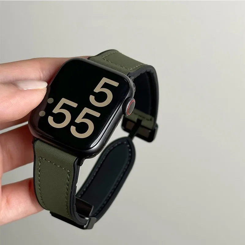 Bracelet cuir silicone magnétique pour Apple Watch 38 à 49 mm