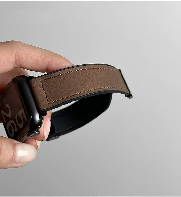 Bracelet cuir silicone magnétique pour Apple Watch 38 à 49 mm