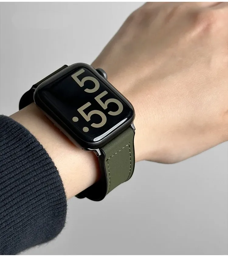 Bracelet cuir silicone magnétique pour Apple Watch 38 à 49 mm