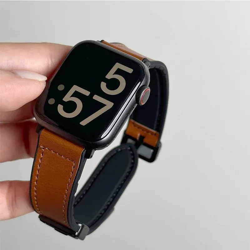 Bracelet cuir silicone magnétique pour Apple Watch 38 à 49 mm