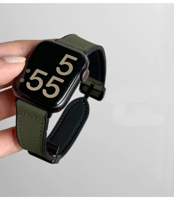 Bracelet cuir silicone magnétique pour Apple Watch 38 à 49 mm