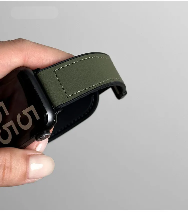 Bracelet cuir silicone magnétique pour Apple Watch 38 à 49 mm