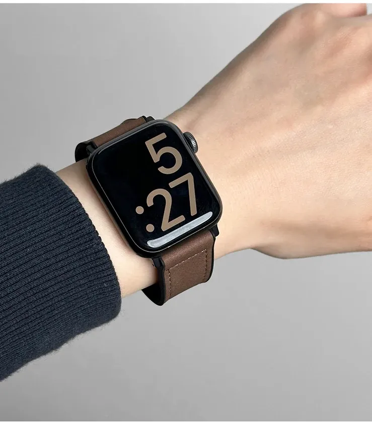 Bracelet cuir silicone magnétique pour Apple Watch 38 à 49 mm