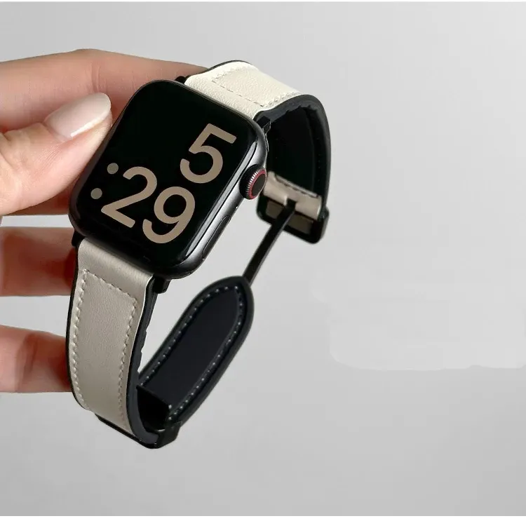 Bracelet cuir silicone magnétique pour Apple Watch 38 à 49 mm