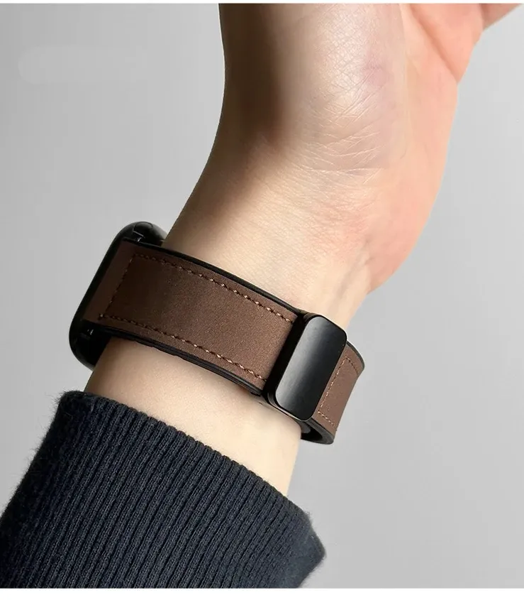 Bracelet cuir silicone magnétique pour Apple Watch 38 à 49 mm