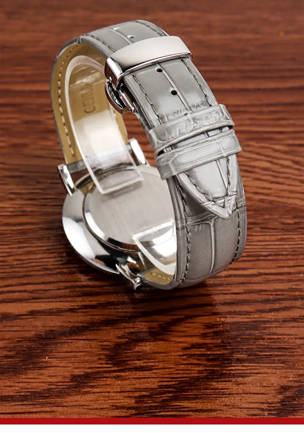 Bracelet cuir vache gris 14 à 21 mm souple