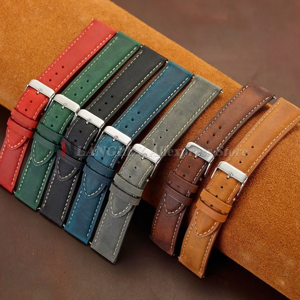Bracelet cuir vache vintage 14 à 24 mm à dégagement rapide