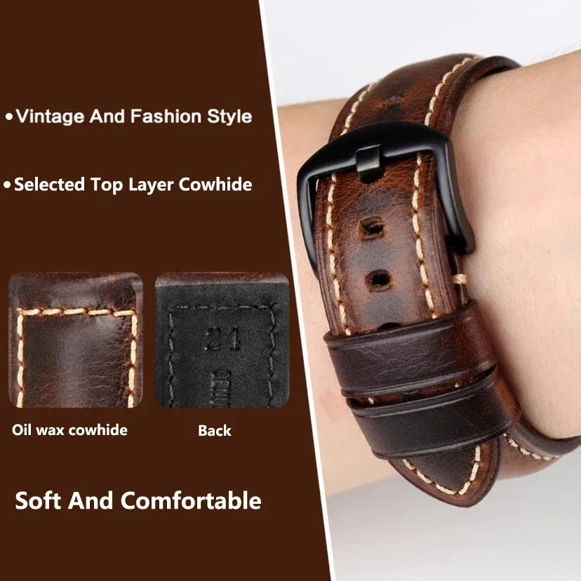 Bracelet cuir veau 20 à 24 mm pour Huawei et Samsung