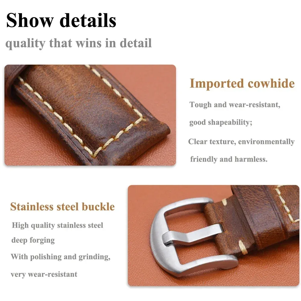 Bracelet cuir veau 20 à 24 mm pour Huawei et Samsung