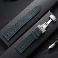 Bracelet cuir vintage 18 à 24 mm avec boucle papillon – Couleur du bracelet Bleu