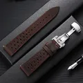 Bracelet cuir vintage 18 à 24 mm avec boucle papillon – Couleur du bracelet Dark Brown