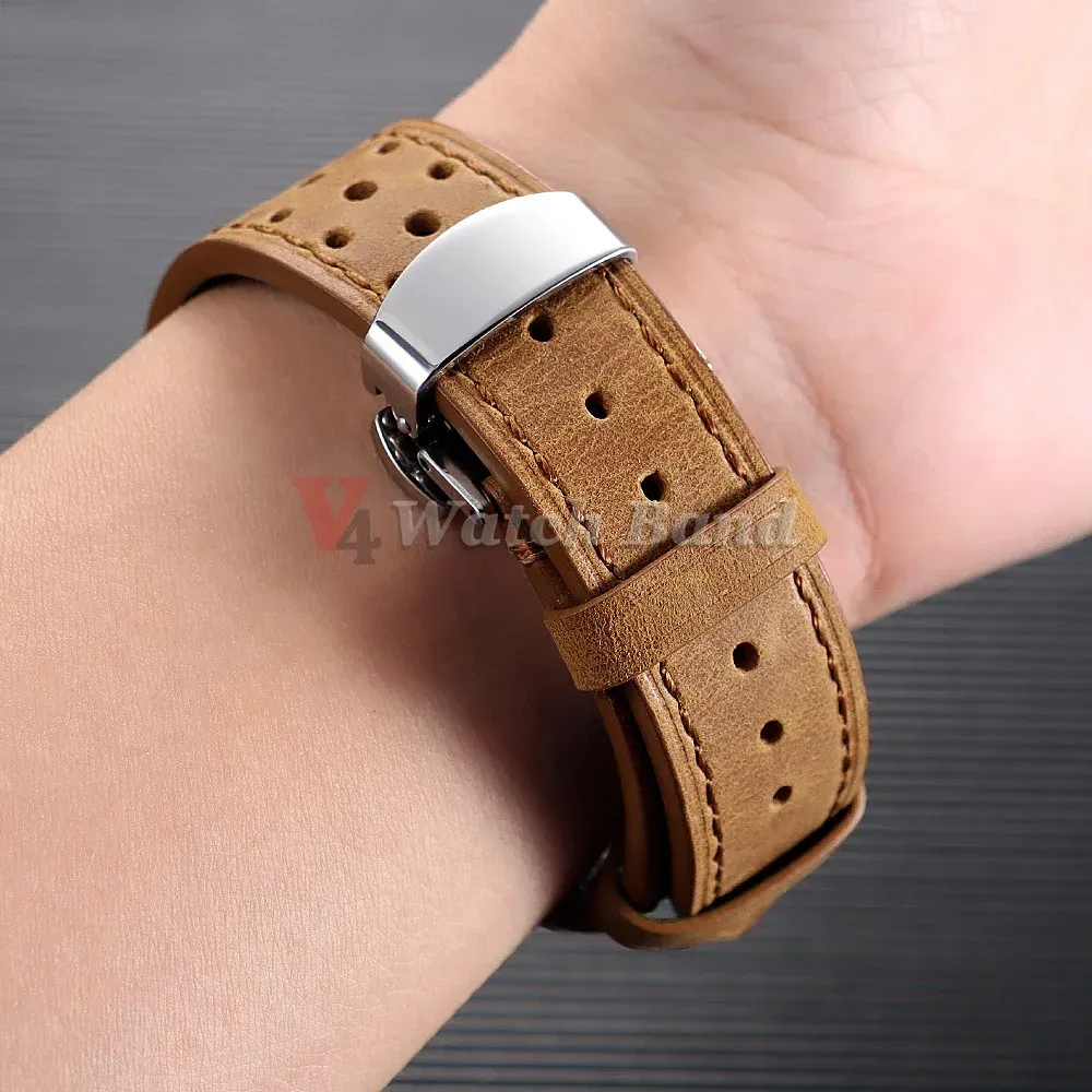 Bracelet cuir vintage 18 à 24 mm avec boucle papillon