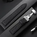 Bracelet cuir vintage 18 à 24 mm avec boucle papillon – Couleur du bracelet noir