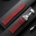 Bracelet cuir vintage 18 à 24 mm avec boucle papillon – Couleur du bracelet Rouge
