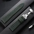 Bracelet cuir vintage 18 à 24 mm avec boucle papillon – Couleur du bracelet vert