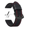 Bracelet cuir vintage 18 à 24 mm style militaire – Couleur du bracelet BlackRed-Black