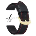 Bracelet cuir vintage 18 à 24 mm style militaire – Couleur du bracelet BlackRed-Gold