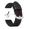 Bracelet cuir vintage 18 à 24 mm style militaire – Couleur du bracelet BlackRed-Silver