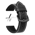 Bracelet cuir vintage 18 à 24 mm style militaire – Couleur du bracelet BlackWhite-Black