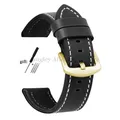 Bracelet cuir vintage 18 à 24 mm style militaire – Couleur du bracelet BlackWhite-Gold
