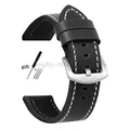 Bracelet cuir vintage 18 à 24 mm style militaire – Couleur du bracelet BlackWhite-Silver