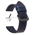 Bracelet cuir vintage 18 à 24 mm style militaire – Couleur du bracelet BlueRed-Black-Black