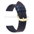 Bracelet cuir vintage 18 à 24 mm style militaire – Couleur du bracelet BlueRed-Gold