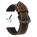 Bracelet cuir vintage 18 à 24 mm style militaire – Couleur du bracelet BrownWhite-Black