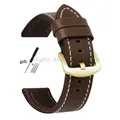 Bracelet cuir vintage 18 à 24 mm style militaire – Couleur du bracelet BrownWhite-Gold