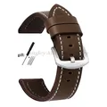 Bracelet cuir vintage 18 à 24 mm style militaire – Couleur du bracelet BrownWhite-Silver