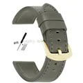 Bracelet cuir vintage 18 à 24 mm style militaire – Couleur du bracelet Gray-Gold
