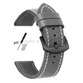 Bracelet cuir vintage 18 à 24 mm style militaire – Couleur du bracelet GrayWhite-Black-Bk