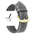 Bracelet cuir vintage 18 à 24 mm style militaire – Couleur du bracelet GrayWhite-Gold