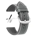 Bracelet cuir vintage 18 à 24 mm style militaire – Couleur du bracelet GrayWhite-Silver