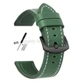 Bracelet cuir vintage 18 à 24 mm style militaire – Couleur du bracelet GreenWhite-Black-Bk