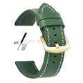 Bracelet cuir vintage 18 à 24 mm style militaire – Couleur du bracelet GreenWhite-Gold