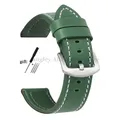 Bracelet cuir vintage 18 à 24 mm style militaire – Couleur du bracelet GreenWhite-Silver